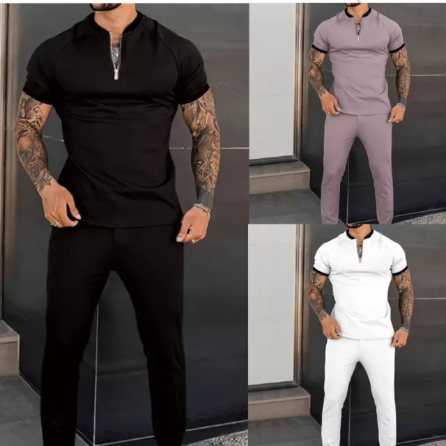 Outfits jogger uomo 2 pz tuta da allenamento set maniche corte t-shirts pantaloni Us Z ¬