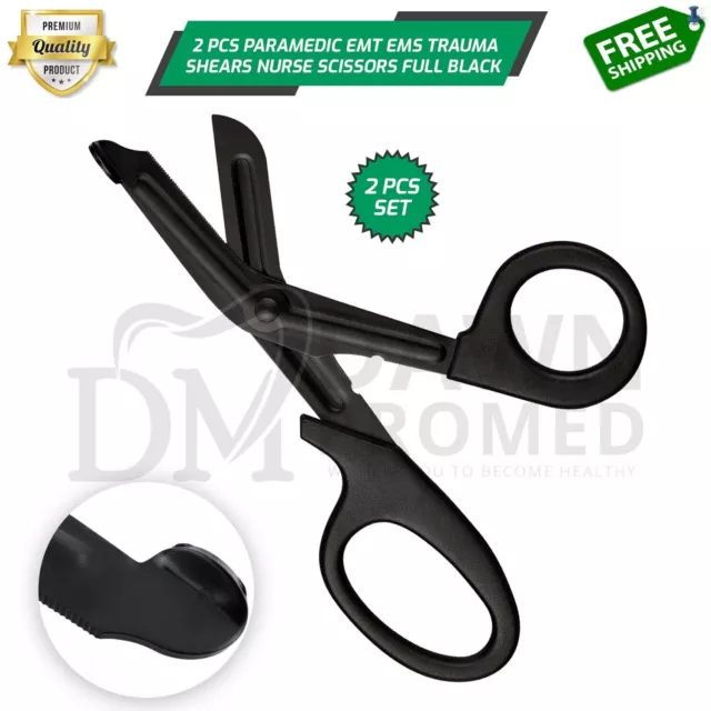 2 Paramedic EMT Trauma Shears Nurse Scissors First Aid 5.5" Full Tactical Black