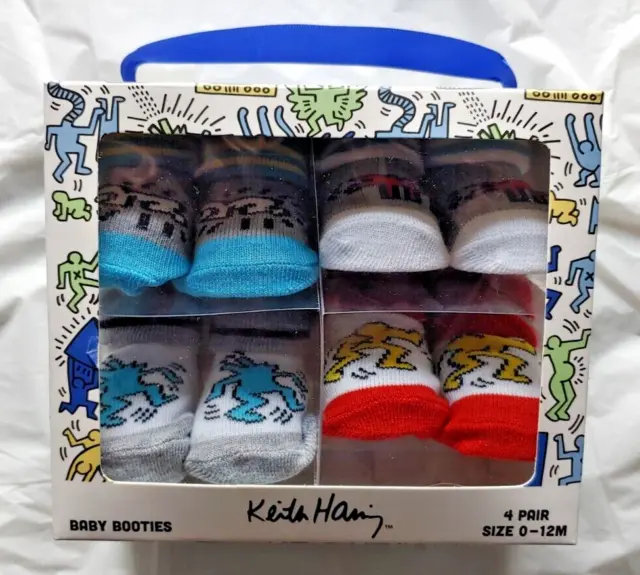 BRAND NEW 4 Pair Pack of Keith Haring Baby Booties - Size 0-12 Months