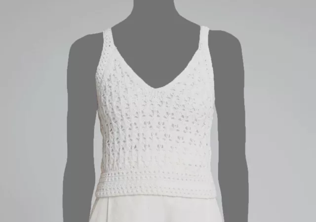 $245 Vince Women's White V-Neck Sleeveless Crochet Cami Tank Top Size S