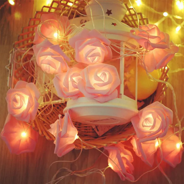 Christmas 10/20 Bulbs Rose Lights String LED Flower Fairy Lamp Party Home Decor*