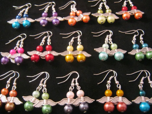 10 Pairs of Multi Colour Guardian Angel Glass Pearl Bead Earrings BULK Fashion