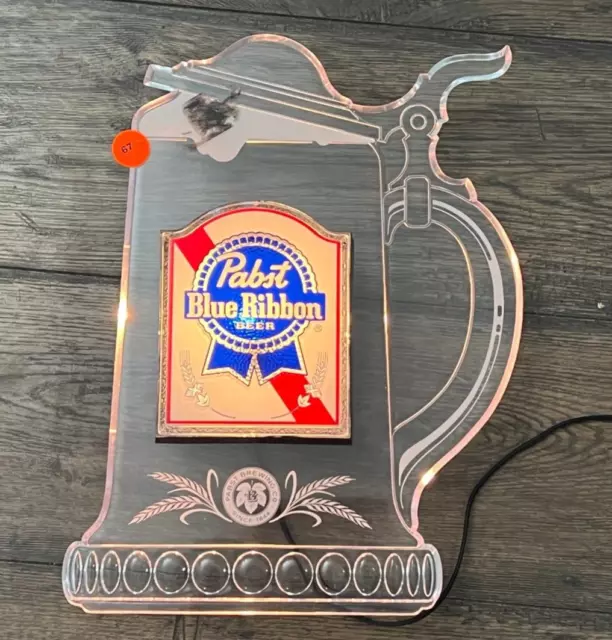 Vintage Pabst Blue Ribbon PBR Plastic Stein Light Up Beer Sign 15x11” - Works!