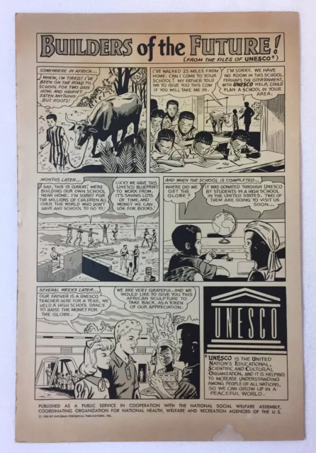 1965 b+w cartoon psa ad page ~ United Nations UNESCO Builders Of The Future