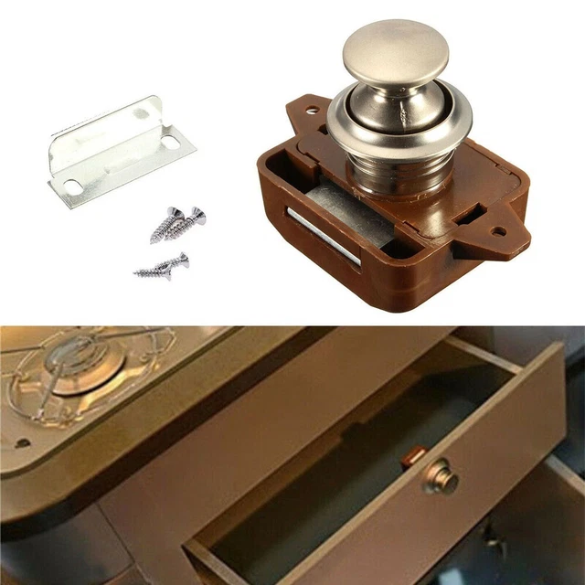 1PC Push Button Lock Push Button Latch Catch Lock Cupboard Drawer Door Motorhome