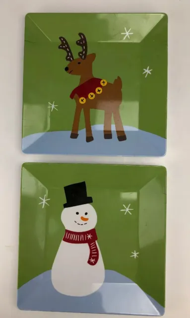 Pottery Barn Plates Kids Snowman Reindeer Christmas Winter Tray Cookies Square