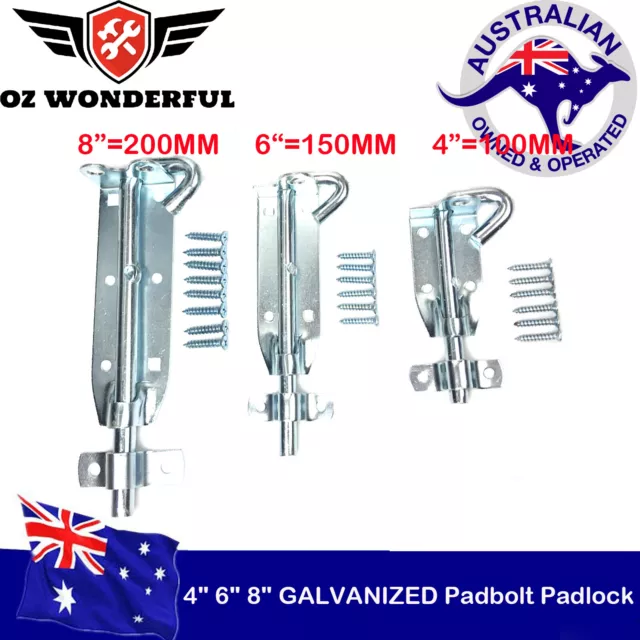 4" 6" 8" GALVANIZED Padbolt Padlock Heavy Duty Slide Door Bolt Barrel Latch