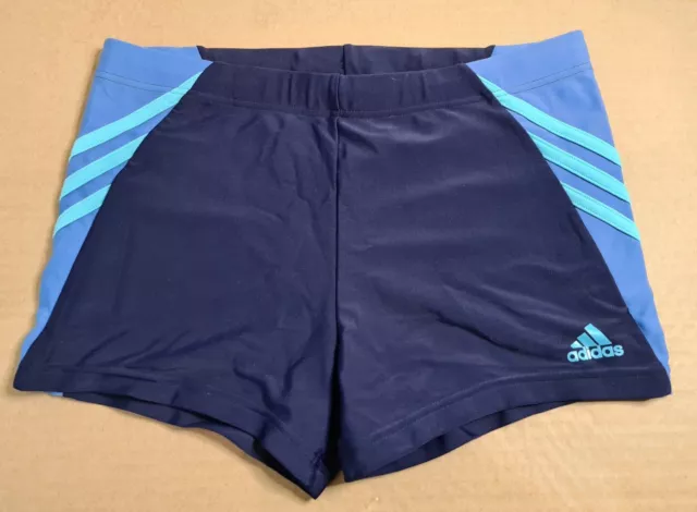 Pantaloncini da bagno vintage Adidas blu navy e blu chiaro bauli (UK 32" D5 F3)