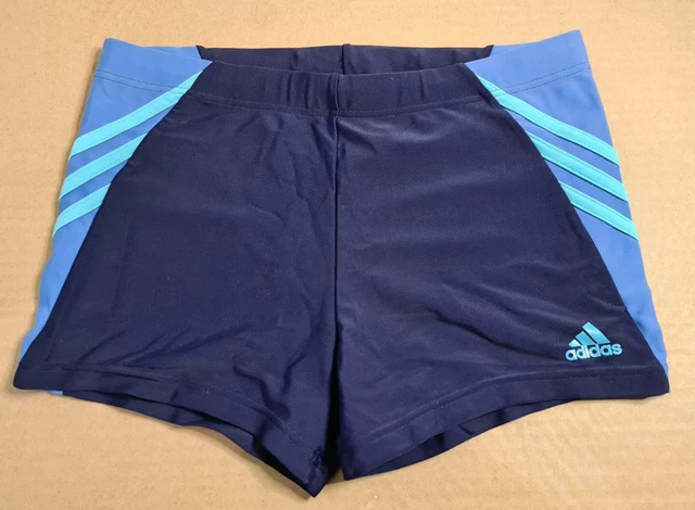 Vintage adidas navy and light blue swim shorts trunks (UK 32" D5 F3)