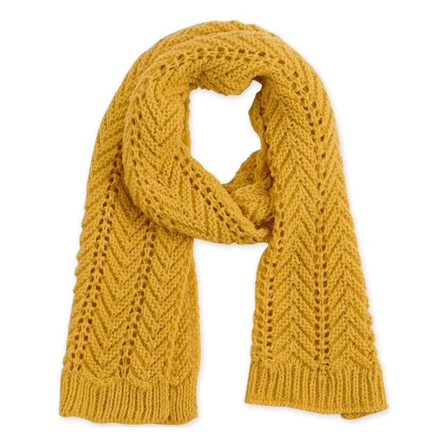 Chevron Knit Scarf - Mustard 68 x 13.5 Yellow