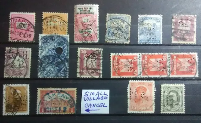 Europe Hungary Magyar Bavaria Germany Luxembourg USED PERFINS 16 STAMPS  LOT