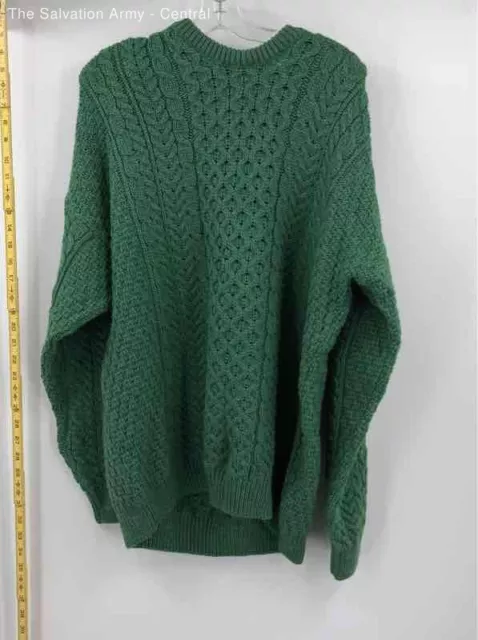 Aran Mens Green Wool Long Sleeve Crew Neck Knitted Pullover Sweater Size XXL