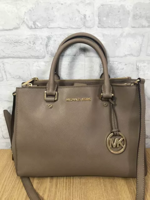 Michael Kors Sutton Leather  Light Brown Medium Satchel Shoulder Bag (AL140K)