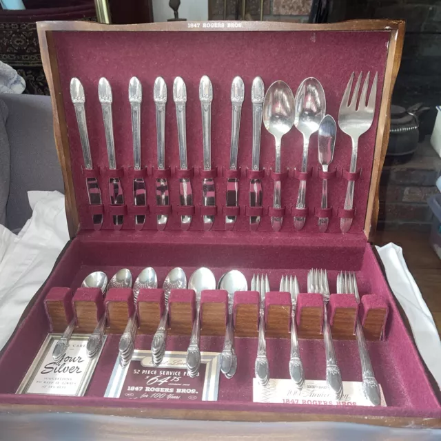 Vintage 1847 Rogers Bros. First Love Silverplate Flatware 53 pieces - W/chest