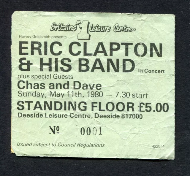 1980 Eric Clapton Chas & Dave Concert Ticket Stub Deeside Leisure Centre UK