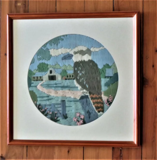 Lovely Vintage Framed Completed Long Stitch Picture *Kookaburra