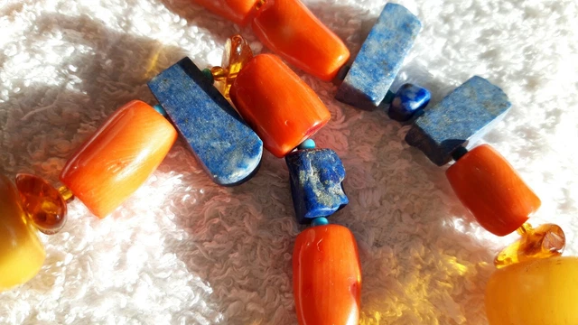 Collier Ethnique Tibétain - Pendentif Boîte Reliquaire - Argent 925, Corail, Sodalite - Bijou Ancien