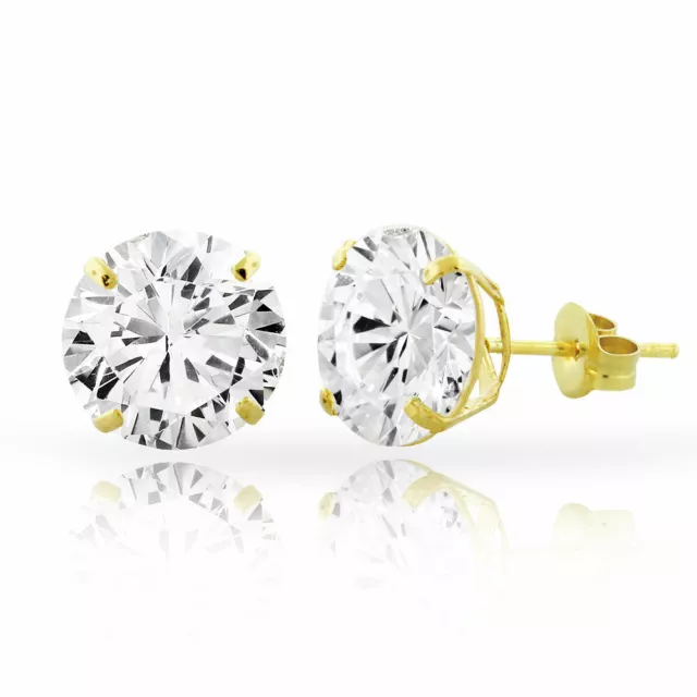 14kt Solid Yellow Gold Super Bright Clear CZ Studs Earrings Round ALL SIZES