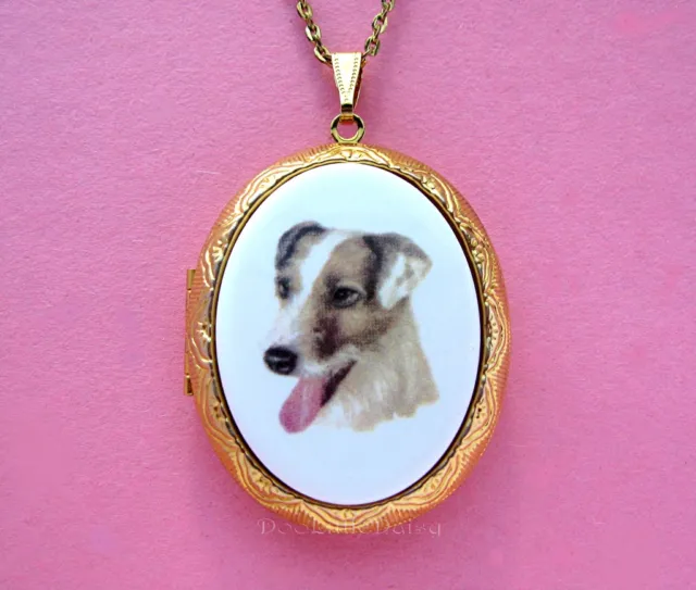 Porcelain JACK RUSSELL TERRIER DOG CAMEO Locket Pendant Necklace Birthday Gift