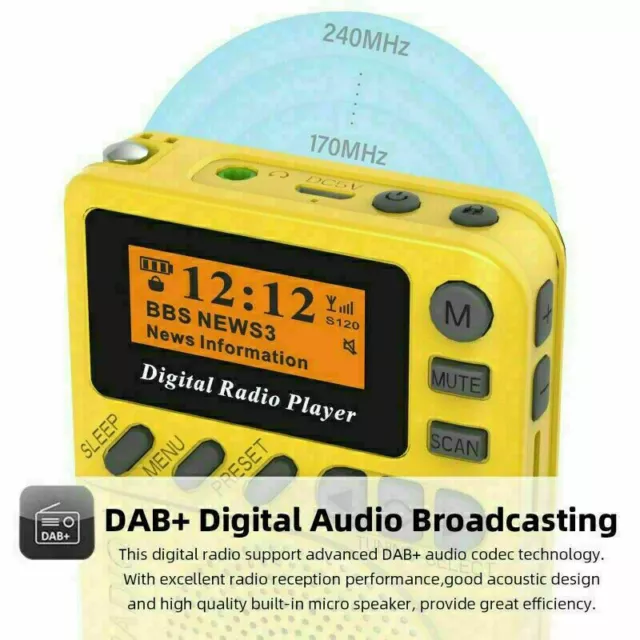 Mini DAB DAB+ FM Digital Radio Pocket MP3 Player LED Screen Protable 3