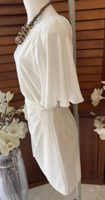 DKNY Ivory Stretch Dress Bell Sleeve Waist Tie Lined Pleated Hip Womens SZ 6 NWT 2