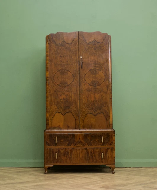 Antique Vintage Art Deco 1930s Burr Walnut Compact Compactum Wardrobe