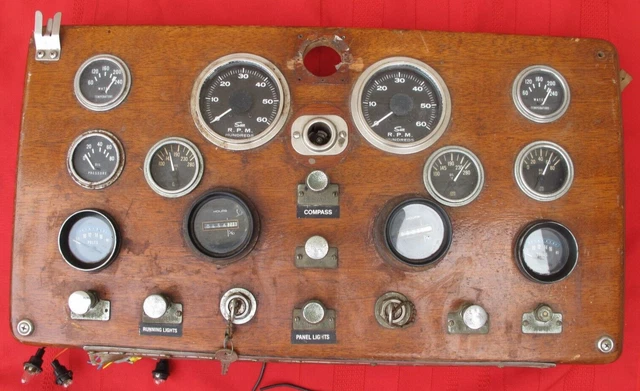 vintage SW Gauge Dash Panel w/Twin SUN 6K Tach Instrument Cluster Hot Rod Boat