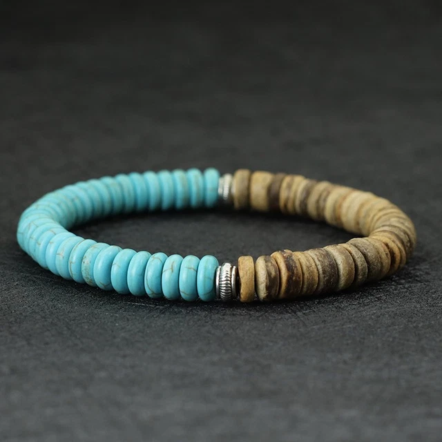 Bracelet Perles Howlite Et Bois - Fait Main, Taille Sur Mesure - Pour Homme Ou Femme