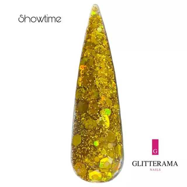 SHOWTIME Glitter coloured acrylic powder Glitterama Nails Gold christmas festive