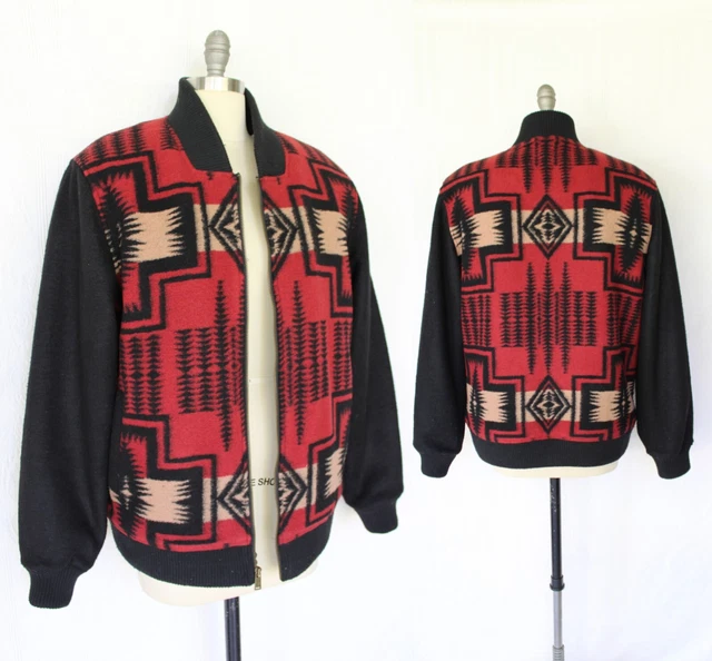 Pendleton Harding wool blanket Aztec tribal moto bomber jacket Varsity coat L