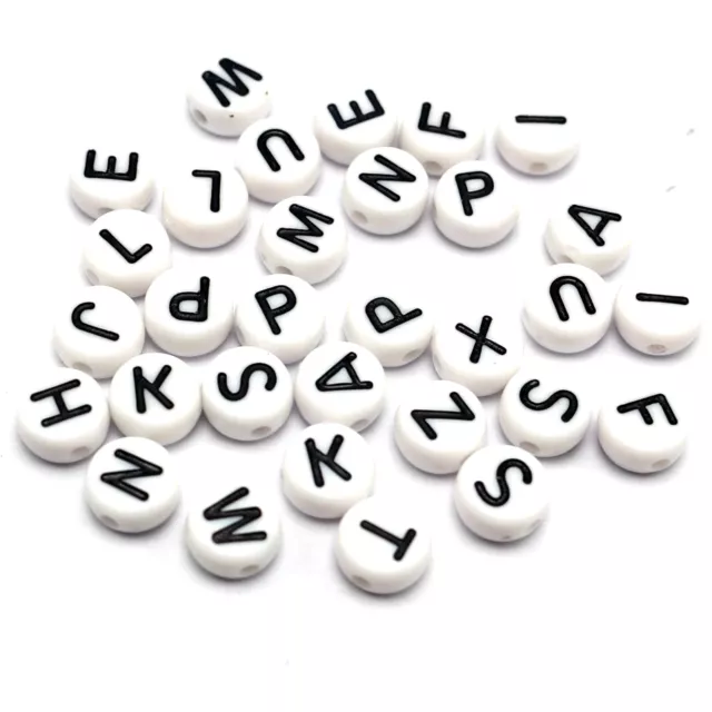 250 Black in white Acrylic Alphabet Letter Coin Beads 4X7mm Pick Your Letter