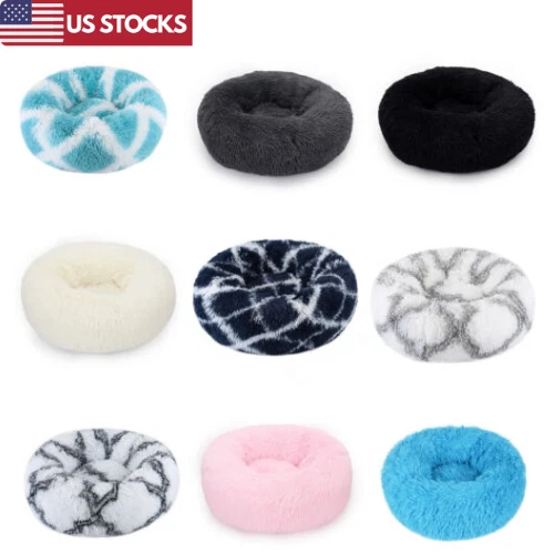 Premium Donut Plush Pet Dog Cat Bed Fluffy Soft Warm Calming Bed Sleeping Nest