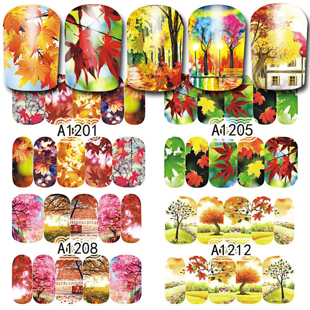 Nail Art Water Decals Stickers Autumn Leaves Leaf Winter Fall Gel Polish 3