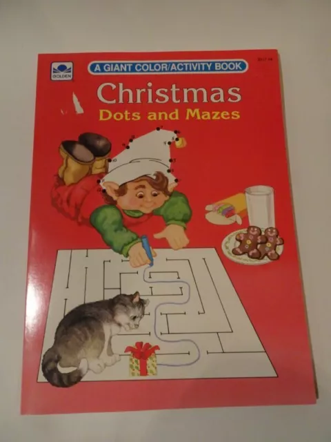 Vintage Christmas Golden Coloring Dot to Dot Mazes Book New NOS