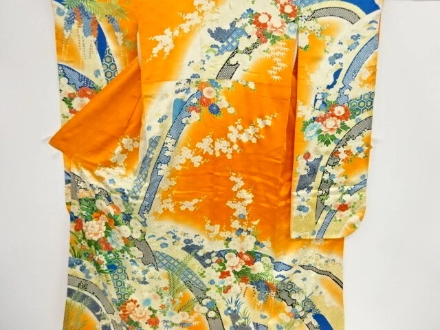 05628# Japanese Kimono / Furisode / Embroidery / Floral Noshi Pattern