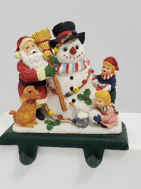 Vtg Cast Iron Double Stocking Holder Hanger Christmas Santa Snowman Dog Kids