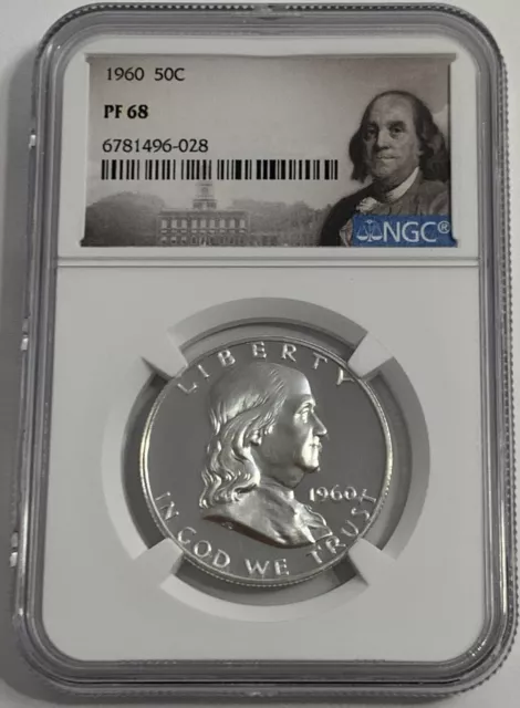 1960 NGC PF68 PROOF BEN FRANKLIN HALF DOLLAR 50c 90% SILVER WHITE COIN FRANK LB