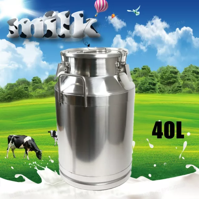 40L 10.56 Gallon Stainless Steel Dairy Farm Milk Can Milk Bucket w/Lid NEW