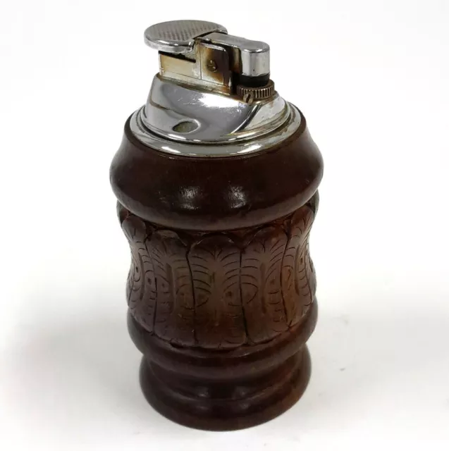 Vintage Wood Gas Lighter Hand Carved Folk Art Untested AE980