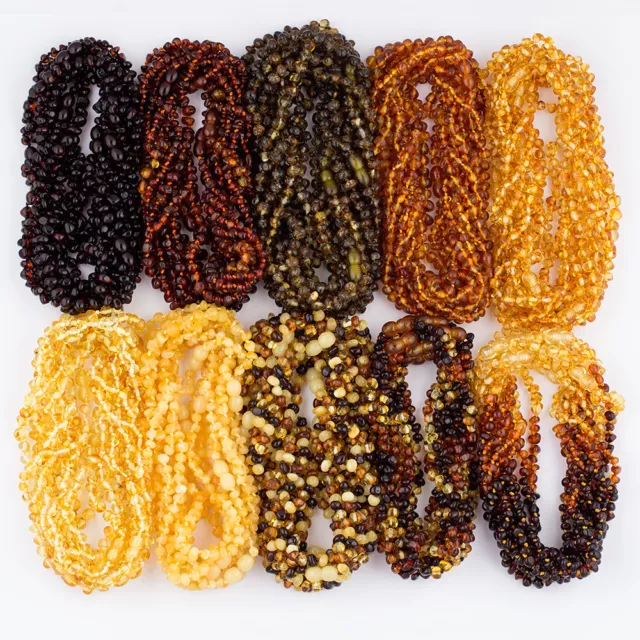 BALTIC AMBER NECKLACES Lot of 10 -Polished Rounded Beads Necklace 18" Wholesale