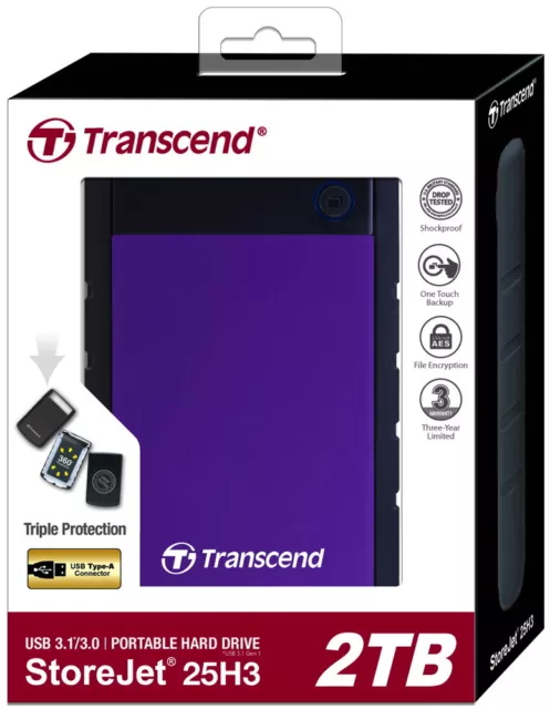 Transcend HDD externe Festplatte StoreJet 25H3 2,5 Zoll 2TB USB 3.1 purple