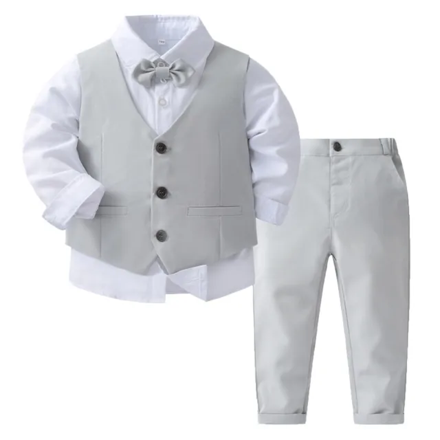 Toddler Baby Boys 4 Piece Formal Suits Bow Tie Dress Shirt + Vest + Pants Set