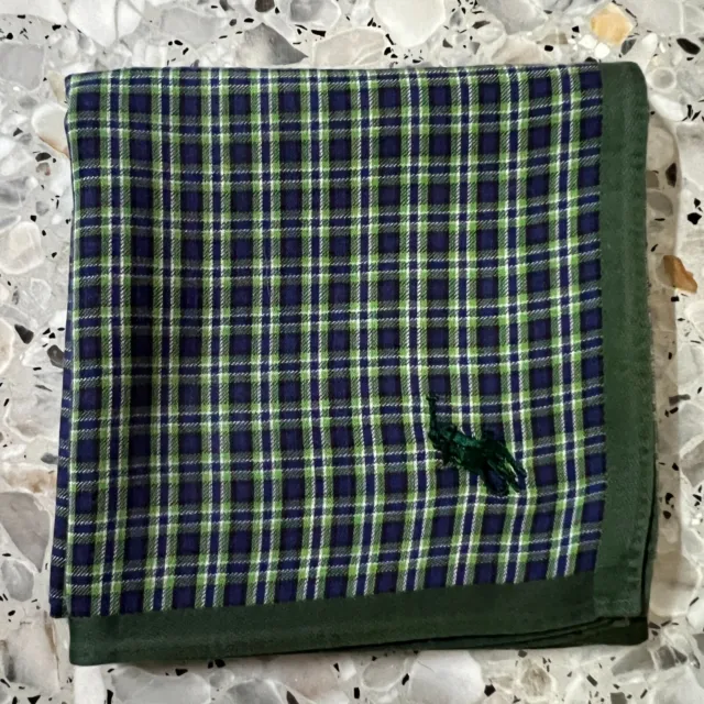 Classic Man Green & Blue Handkerchief Cotton Vintage Pocket Square 18" Art Plaid