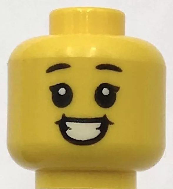 Lego New Yellow Minifigure Head Dual Sided Child Black Eyebrows Big Smile Part