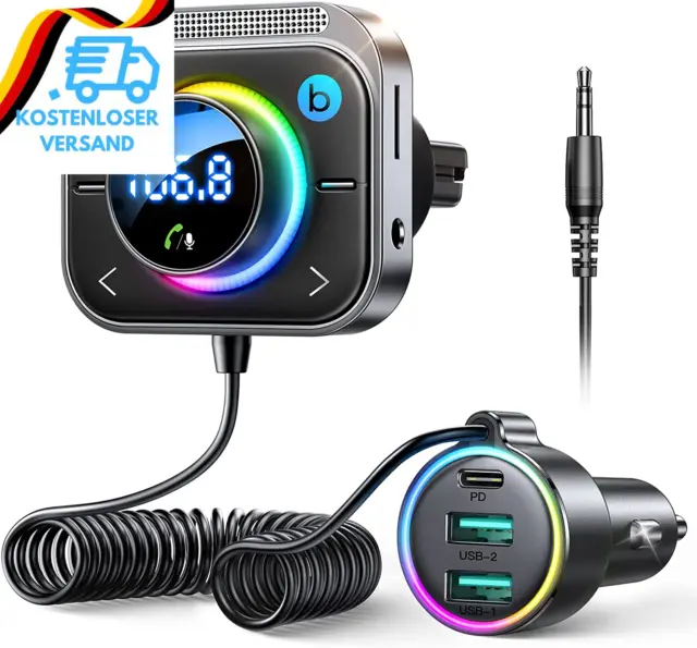 JOYROOM Bluetooth 5.3 Adapter Auto,【Bass Boosted & Hi-Fi Stereo】Musik FM Transmi