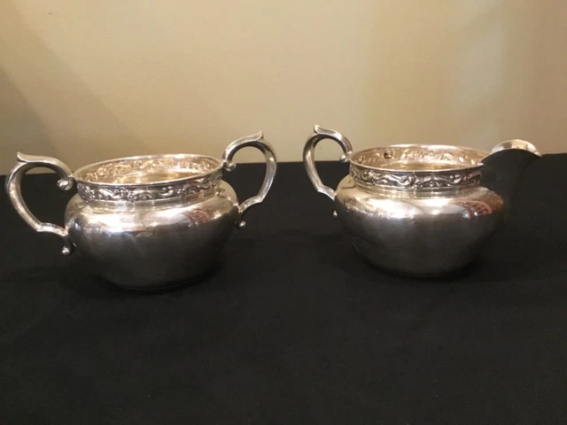 Reed & Barton Sterling Silver Sugar Bowl & Creamer Scroll X828 170 grams