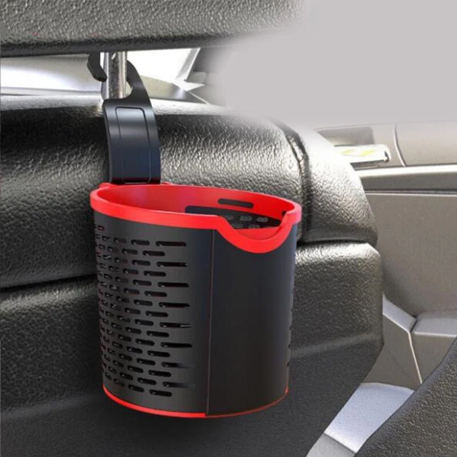 1× Universal Car Truck Cup Holder  Storage Bucket Trash Can Container Black+Red