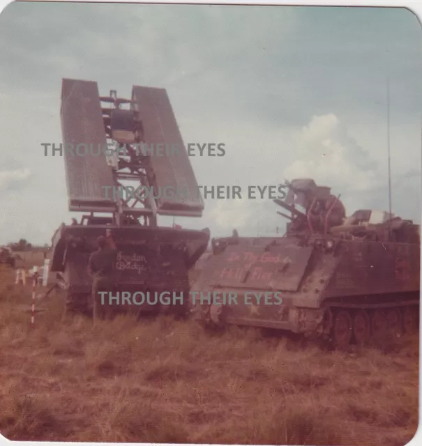 Original Vietnam War Photo M132A1 Flame thrower & Bridge tank from photo album