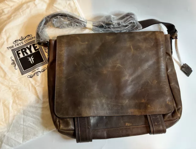Frye Logan Leather Satchel Messenger Bag One Size Dark Brown NEW! 2