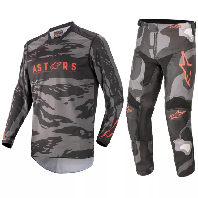 Alpinestars Ragazzi Kit Motocross Pantaloni Maglia Racer Tattici Nero Grigio Red